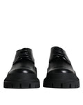 Dolce & gabbana chaussures derby de trekking en cuir noir à lacets avec semelle épaisse en caoutchouc