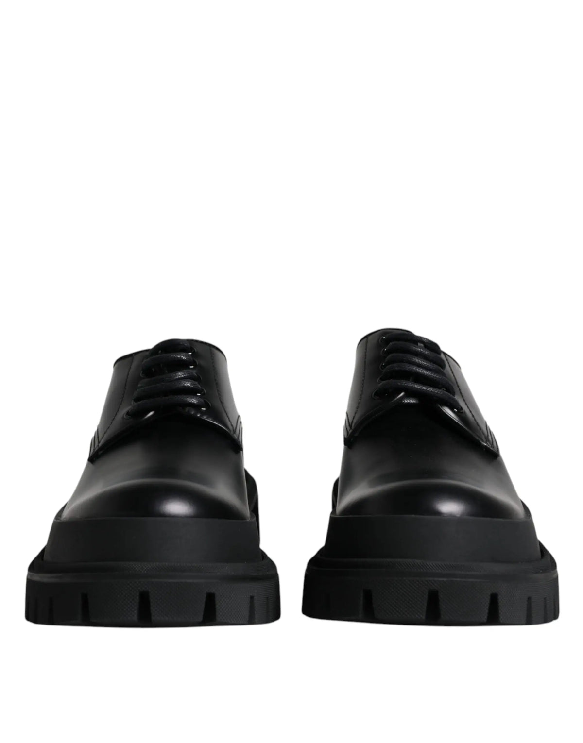 Dolce & gabbana chaussures derby de trekking en cuir noir à lacets avec semelle épaisse en caoutchouc