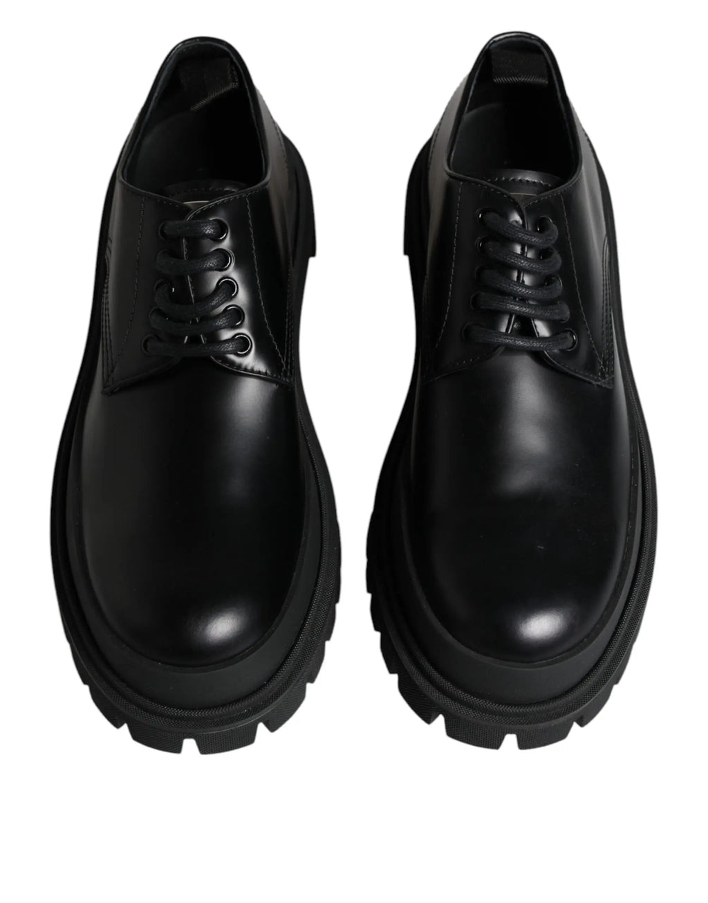 Dolce & gabbana chaussures derby en cuir noir verni avec lacets et semelles épaisses style trekking habillé