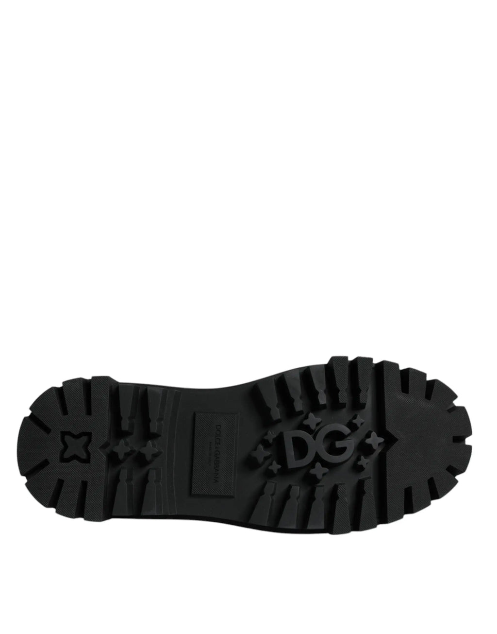 Semelle en caoutchouc noire avec logo dg embossé et motifs étoiles sur chaussures de ville trekking en cuir dolce & gabbana