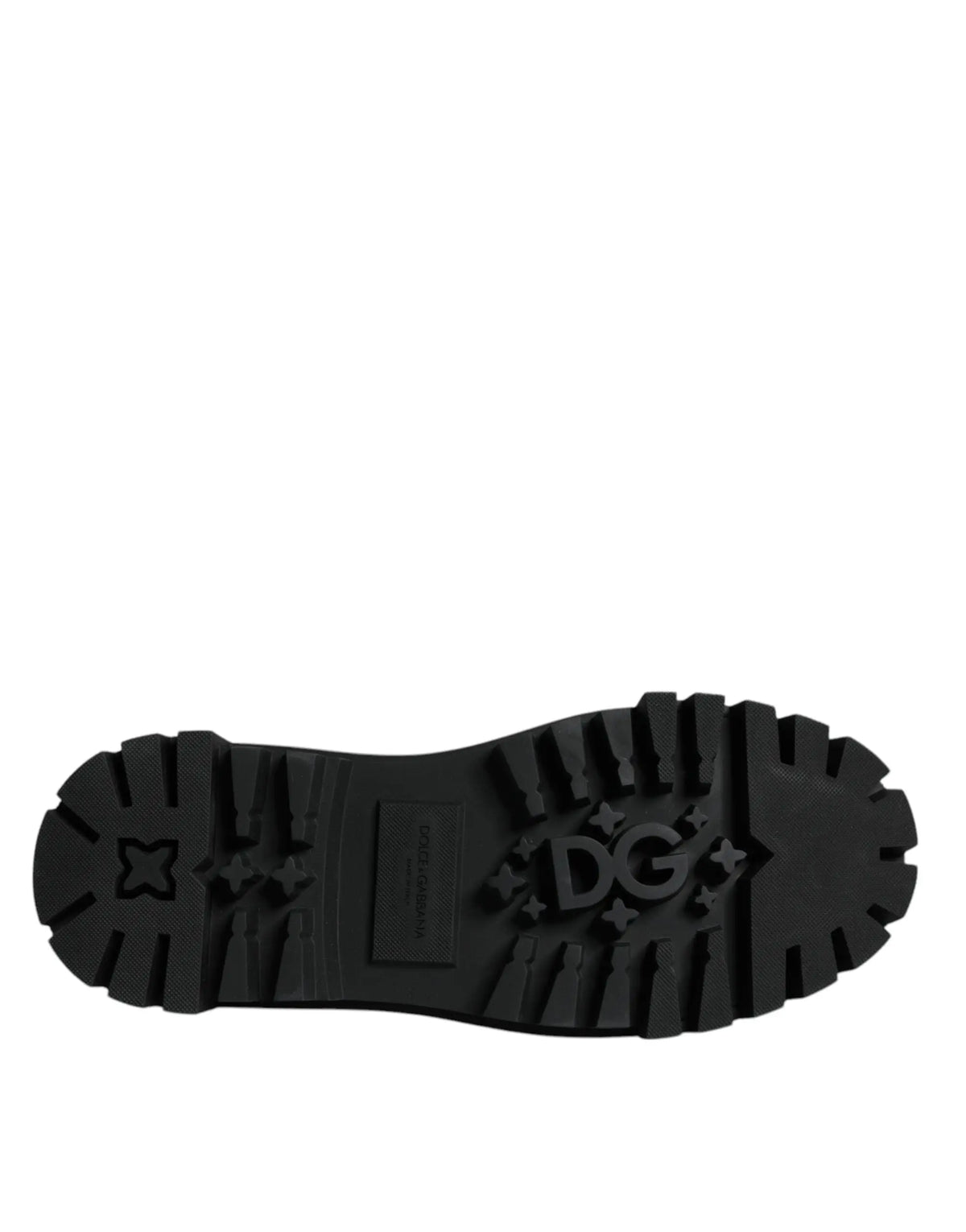 Semelle en caoutchouc noire avec logo dg embossé et motifs étoiles sur chaussures de ville trekking en cuir dolce & gabbana