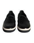 Dolce & gabbana mocassins noirs en cuir embossé croco avec finition brillante et semelles blanches en caoutchouc