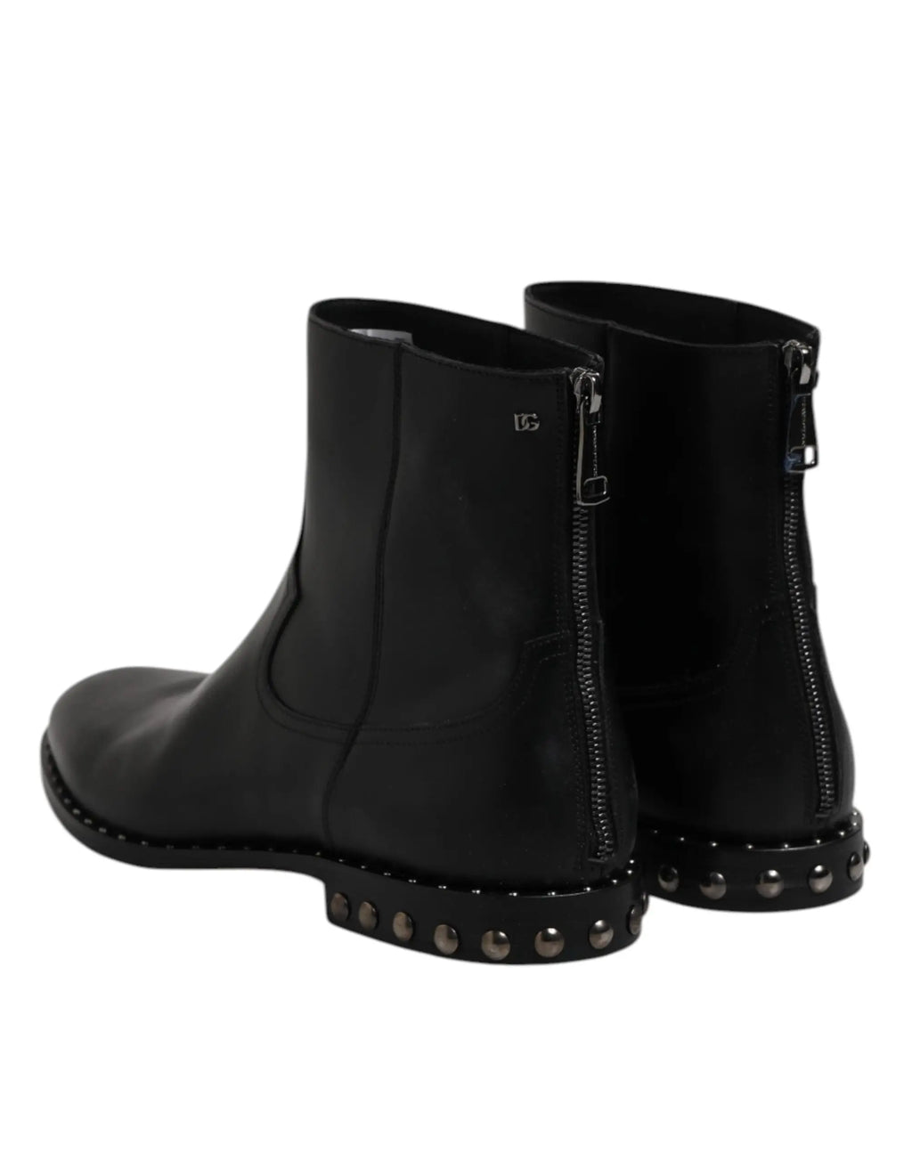 Dolce gabbana bottines noires en cuir avec logo et clous argentés sur la semelle et fermeture éclair latérale