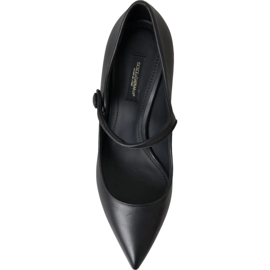 Dolce & gabbana mary jane pumps en cuir noir avec bout pointu et bride logo pour femme