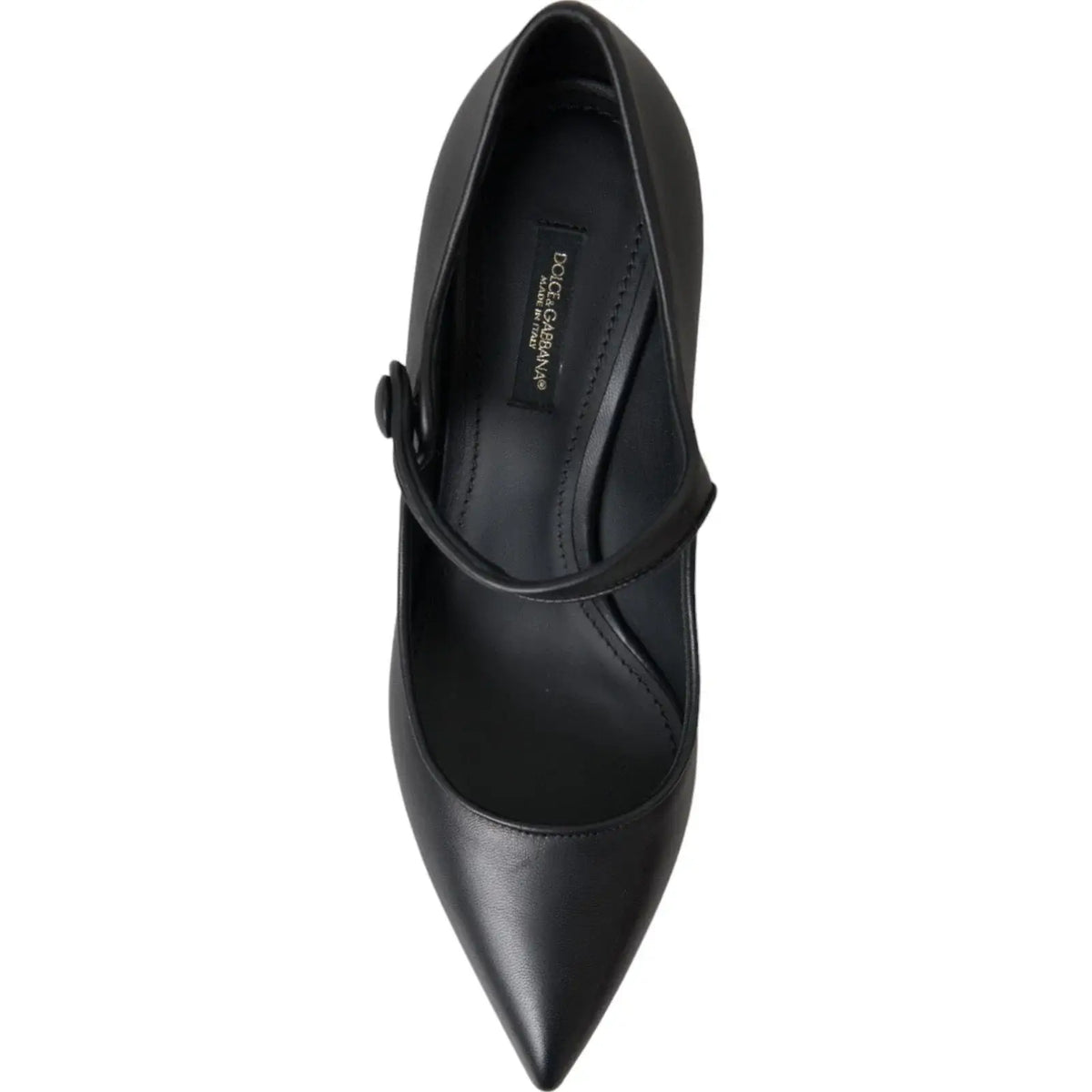 Dolce & gabbana mary jane pumps en cuir noir avec bout pointu et bride logo pour femme