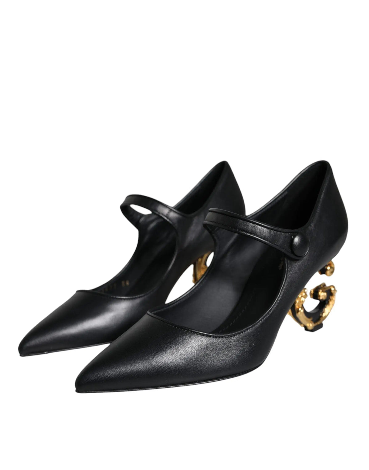 Dolce & gabbana mary janes noirs en cuir avec talons sculptés dorés élégants