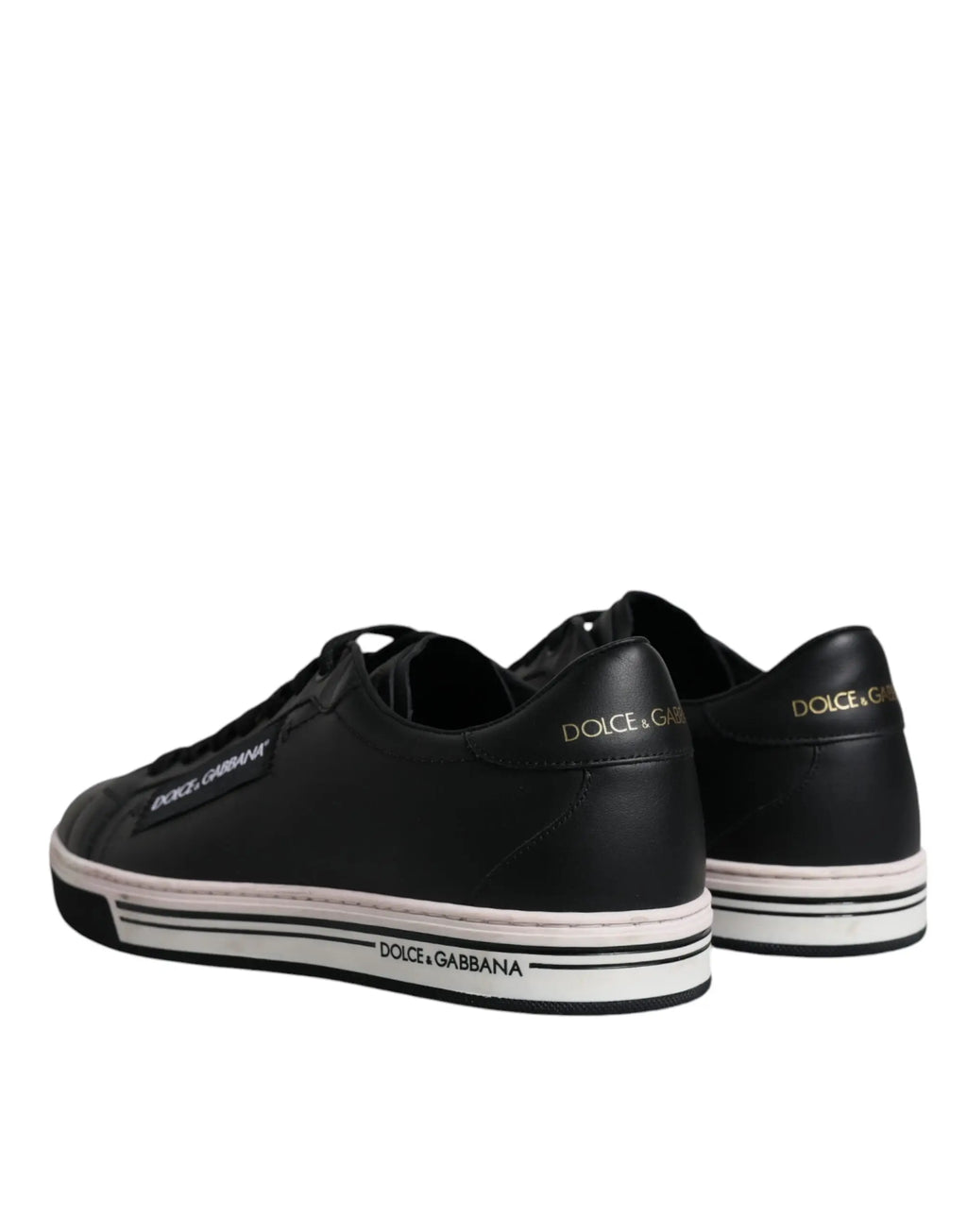 Baskets pour homme dolce & gabbana en cuir noir avec semelles en caoutchouc blanc et logo doré