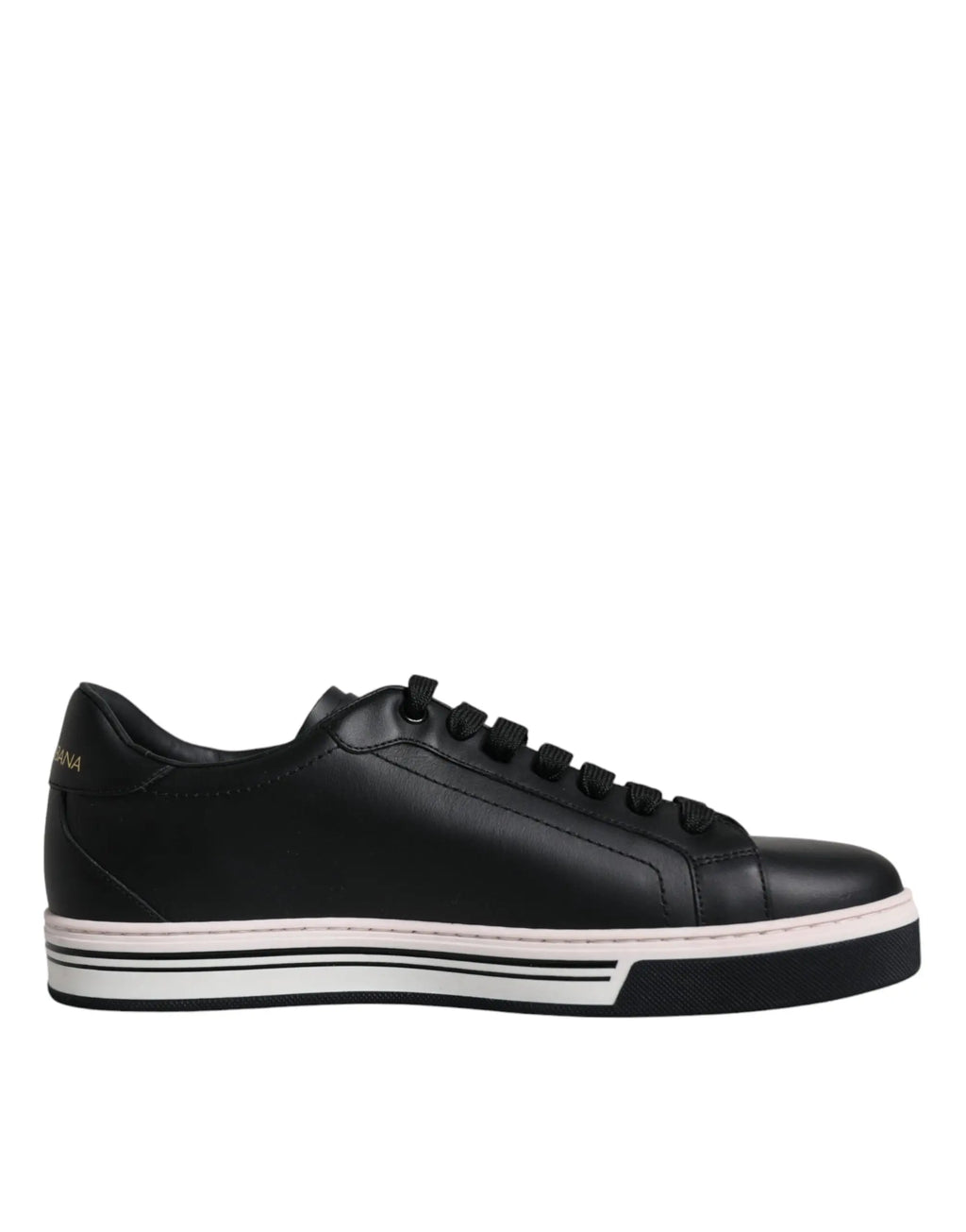 Baskets basses homme dolce gabbana en cuir noir avec semelle blanche et deux bandes noires