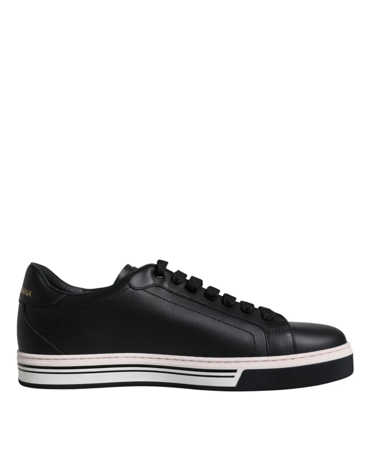 Baskets basses homme dolce gabbana en cuir noir avec semelle blanche et deux bandes noires