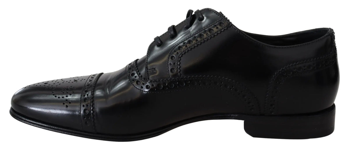 Dolce & gabbana derby noir en cuir pour homme avec finitions vernies et détails perforés formels