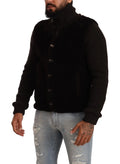 Dolce & gabbana black leather mens turtle neck coat jacket with black faux fur lining and ribbed cuffs and collar