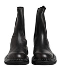 Dolce & gabbana bottes plates mi-mollet en cuir noir mat avec couture blanche contrastante le long des semelles
