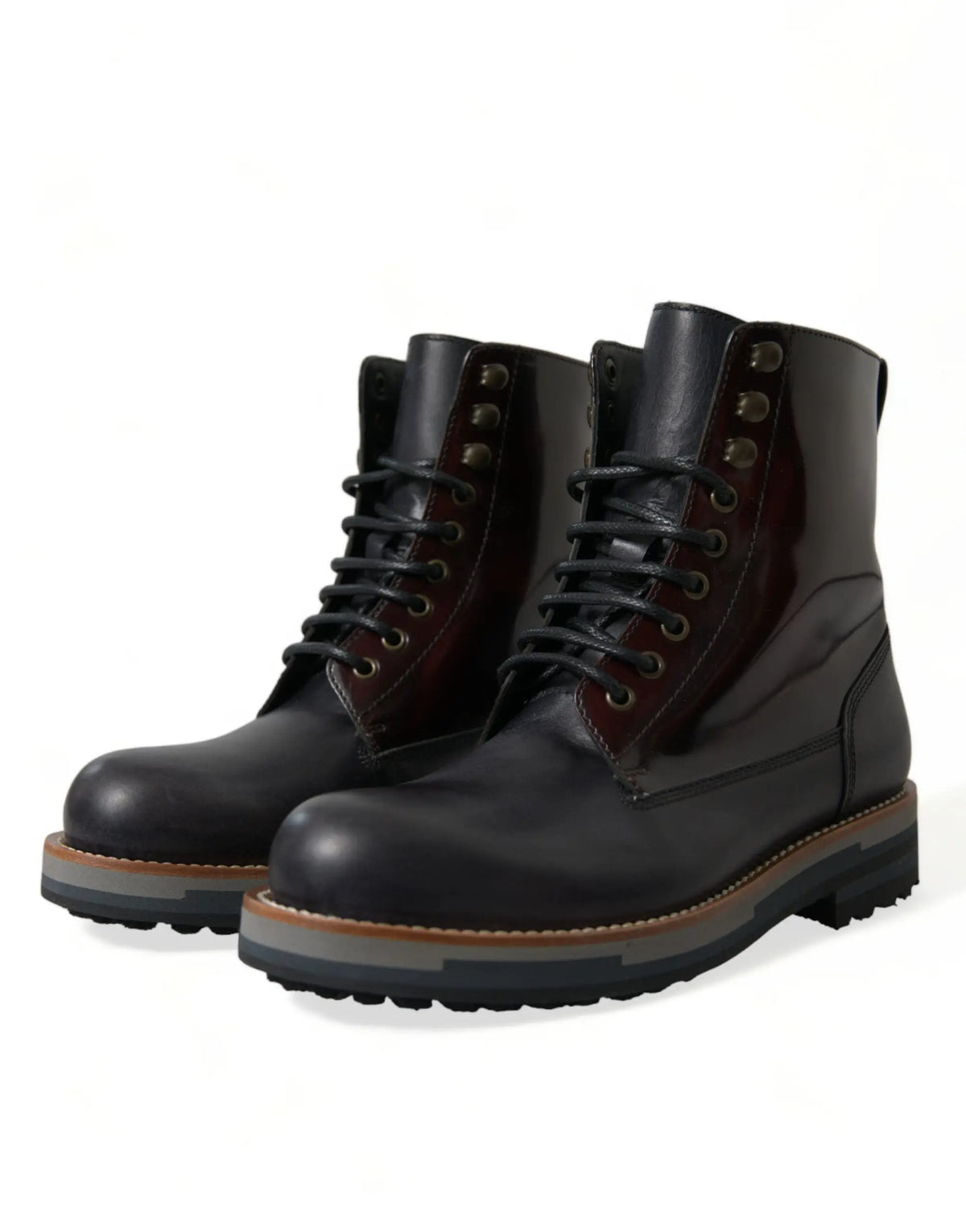 Dolce & gabbana bottes militaires en cuir noir à lacets avec finition brillante et semelles en caoutchouc robustes
