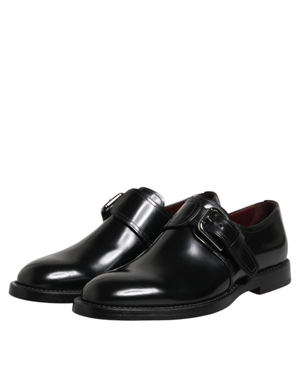 Dolce & gabbana chaussures derby formelles en cuir noir à boucle monastère en cuir verni brillant