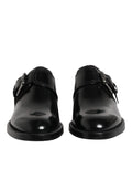 Dolce & gabbana chaussures derby en cuir noir à double boucle à boucle métallique et finition vernie brillante