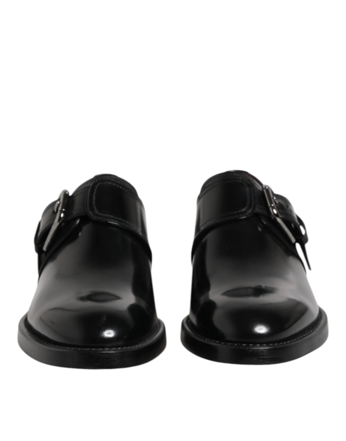 Dolce & gabbana chaussures derby en cuir noir à double boucle à boucle métallique et finition vernie brillante