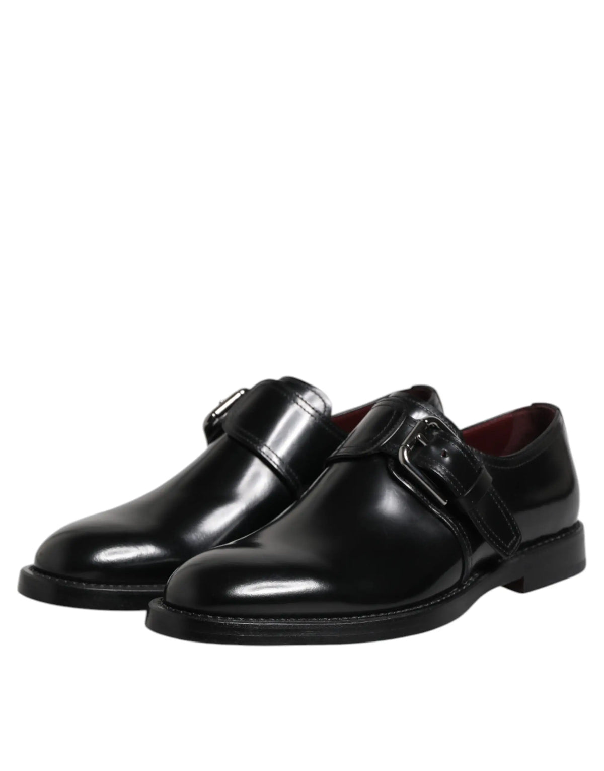 Dolce & Gabbana chaussures derby en cuir noir à boucle monk strap verni pour occasions formelles