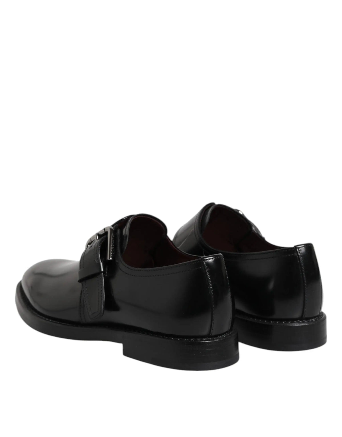 Dolce & gabbana chaussures derby noires en cuir verni avec boucle monk strap et semelle en caoutchouc robuste