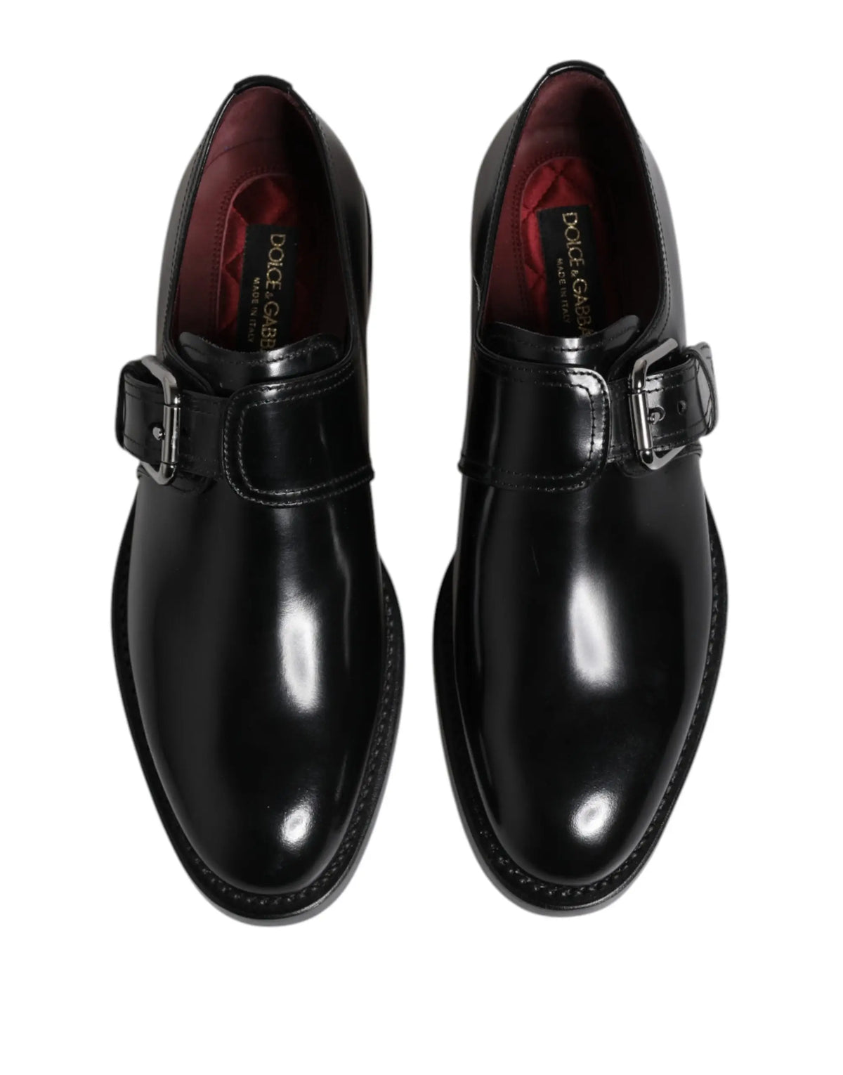 Dolce & Gabbana chaussures derby formelles en cuir noir avec boucle à sangle et doublure rouge en cuir verni