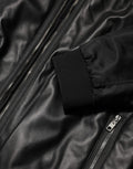Dolce & gabbana blouson noir en nylon et cuir avec fermeture éclair intégrale et poignets côtelés en faux cuir noir