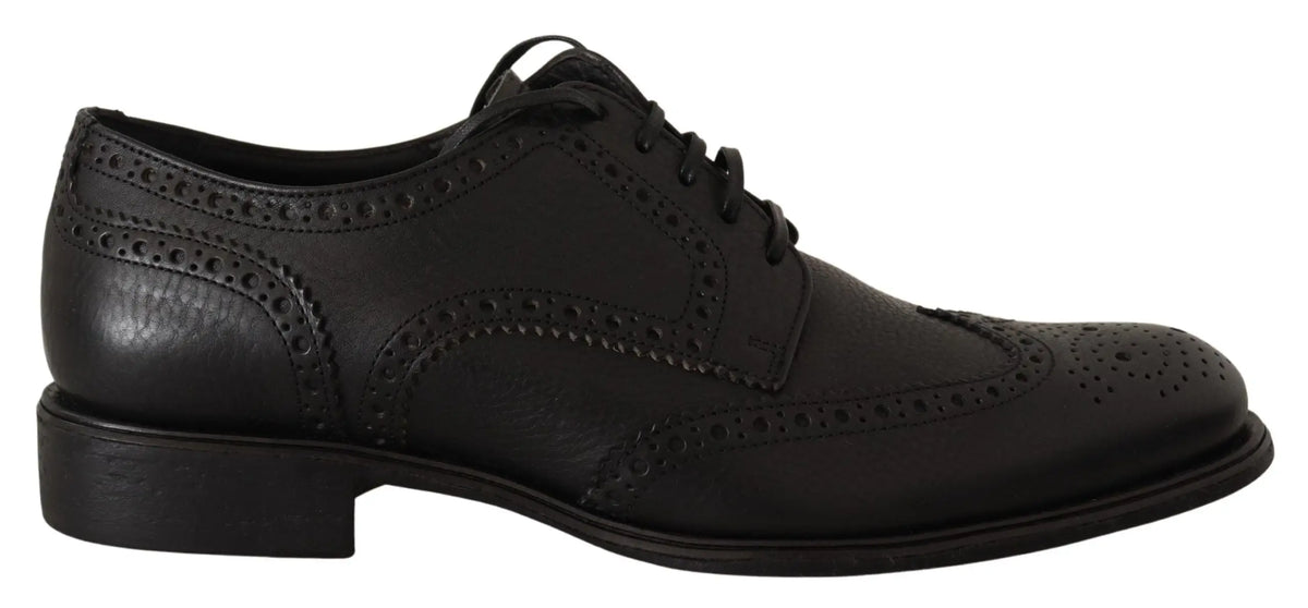 Dolce & gabbana chaussures habillées noires en cuir oxford brogue à talon bas avec détails perforés