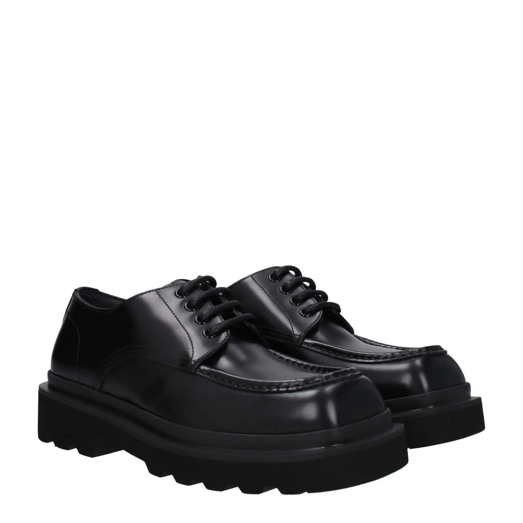Dolce & gabbana chaussures derby en cuir noir verni à lacets avec semelle épaisse en caoutchouc