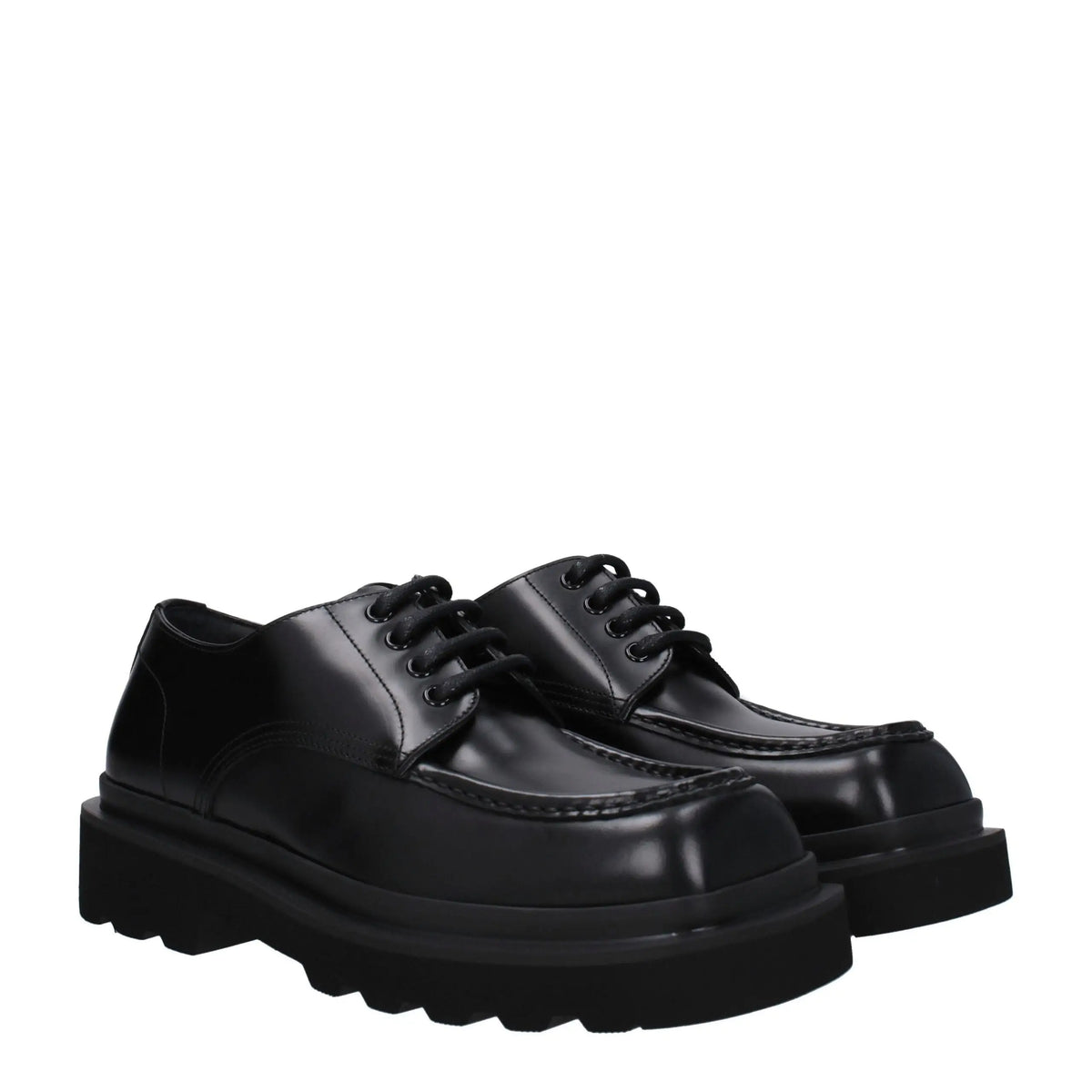 Dolce & gabbana chaussures derby en cuir noir verni à lacets avec semelle épaisse en caoutchouc