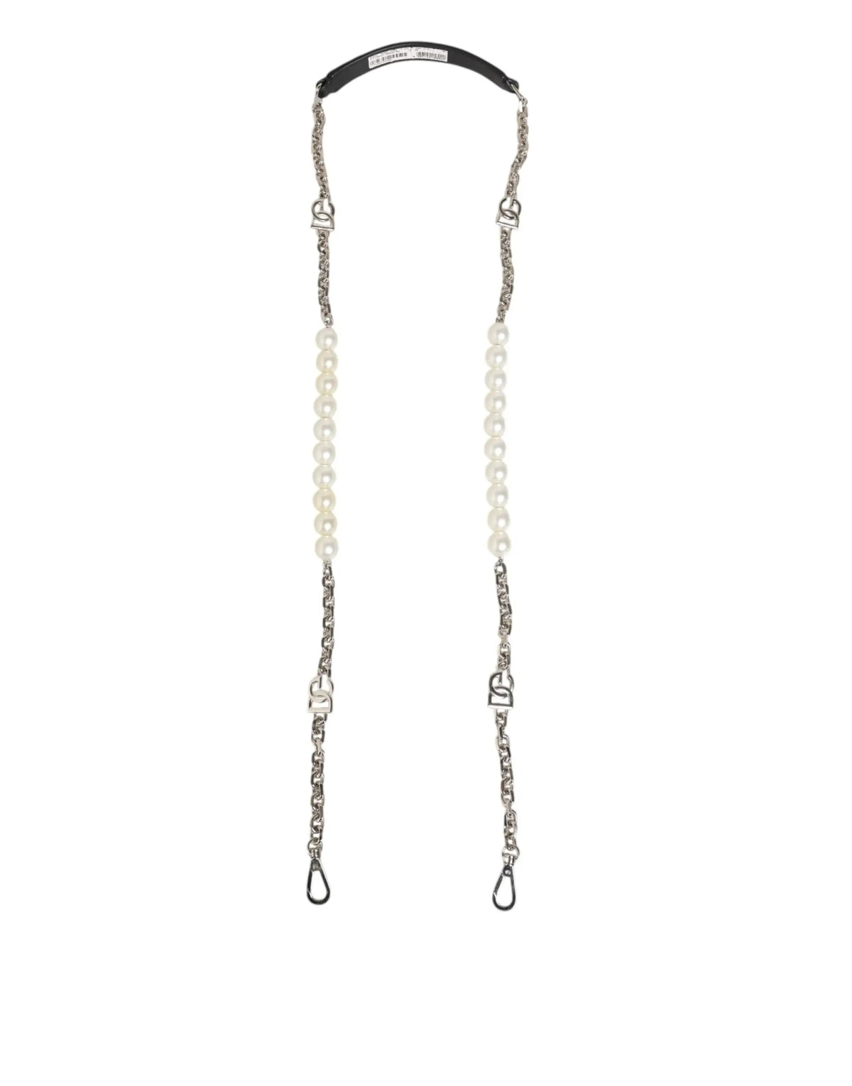 Sangle d épaule dolce & gabbana en cuir noir avec chaîne argentée et perles blanches design classique