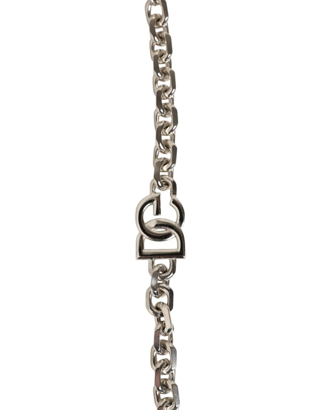 Chaine en métal argenté avec fermoir logo d entrelacé pour bandoulière de sac en cuir noir perles dolce & gabbana