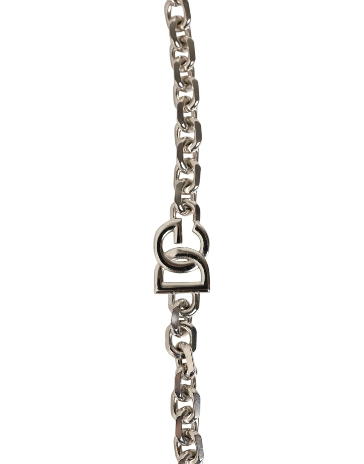 Chaine en métal argenté avec fermoir logo d entrelacé pour bandoulière de sac en cuir noir perles dolce & gabbana