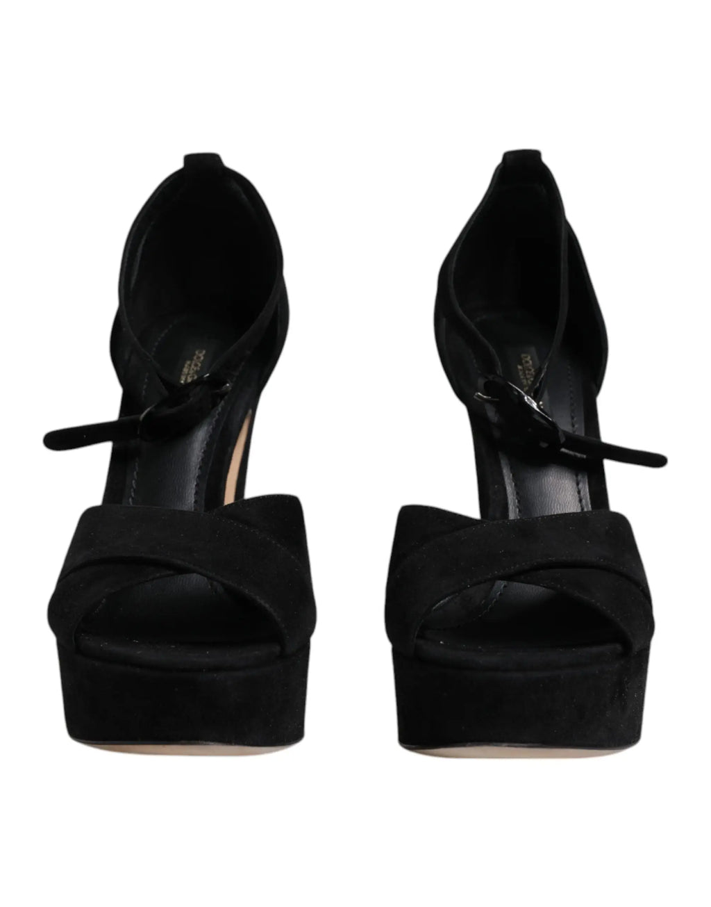 Dolce & gabbana sandales à talons plateforme en cuir noir avec brides croisées et sangles à la cheville en suède noir