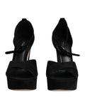 Dolce & gabbana sandales à talons plateforme en cuir noir avec brides croisées et sangles à la cheville en suède noir
