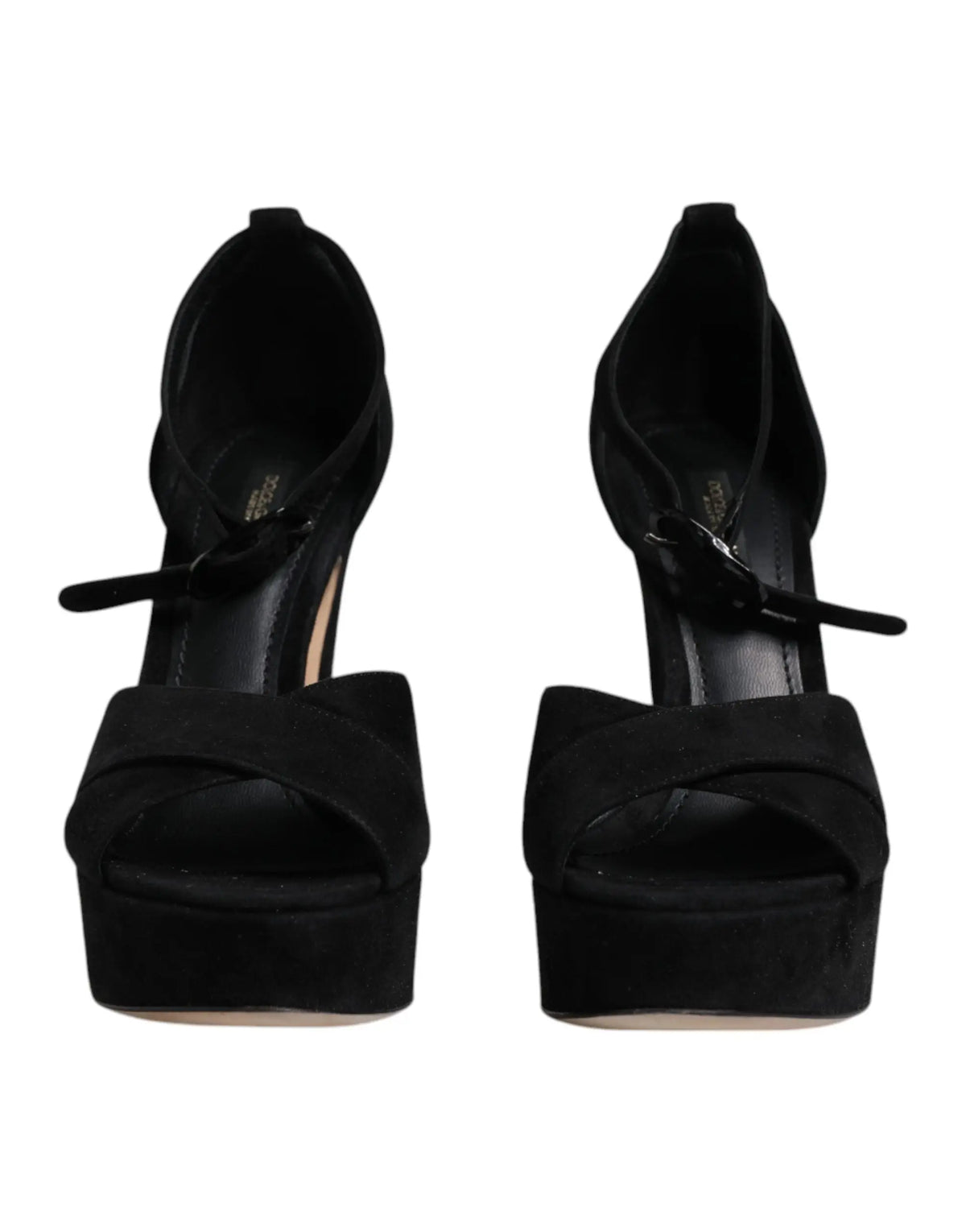 Dolce & gabbana sandales à talons plateforme en cuir noir avec brides croisées et sangles à la cheville en suède noir