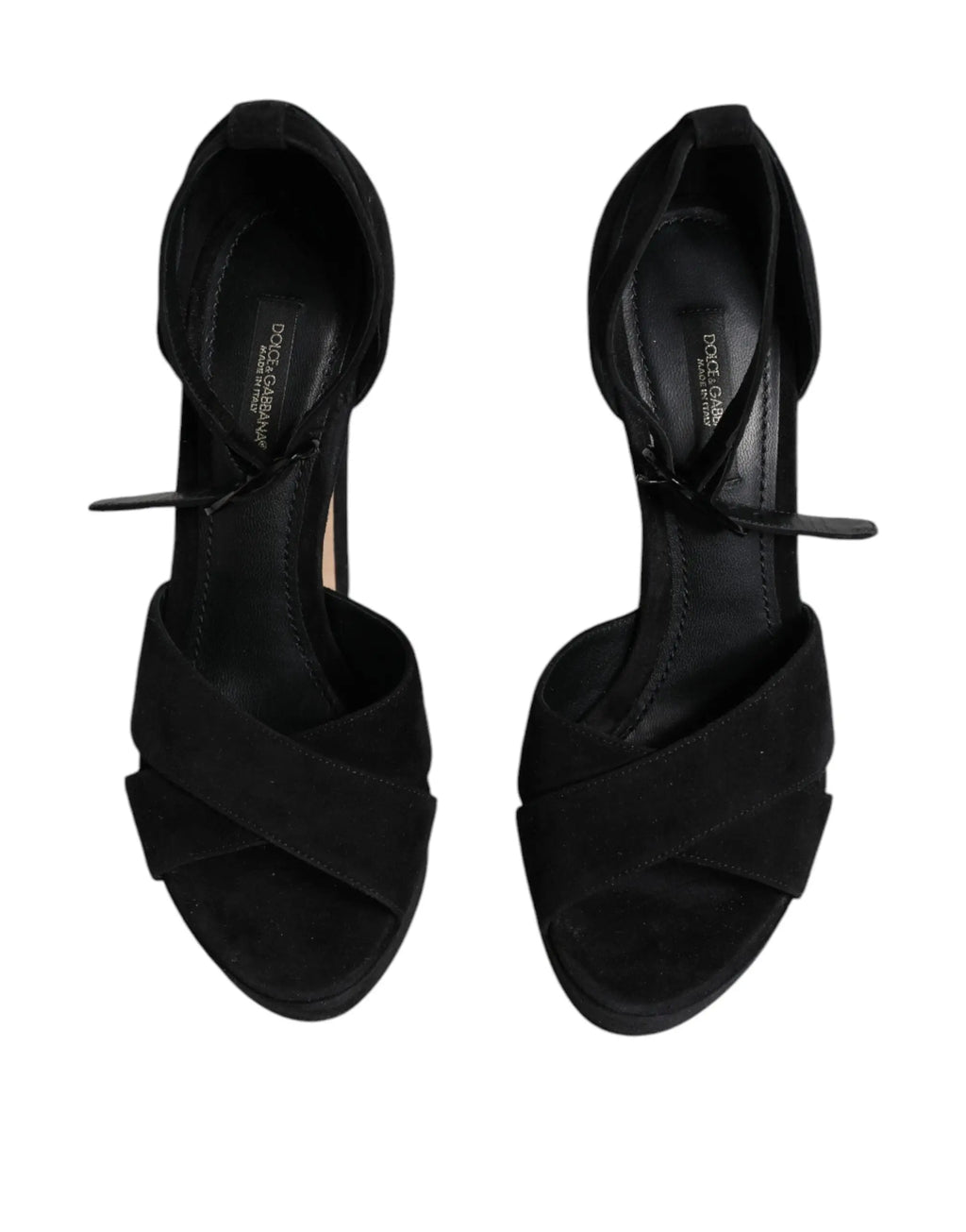Sandales à talons compensés en daim noir avec brides croisées dolce & gabbana en cuir pour femmes