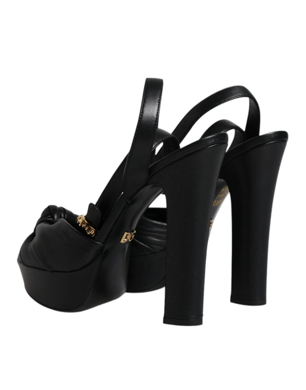 Sandales à talons plateforme en cuir noir dolce gabbana avec finition brillante et détails dorés