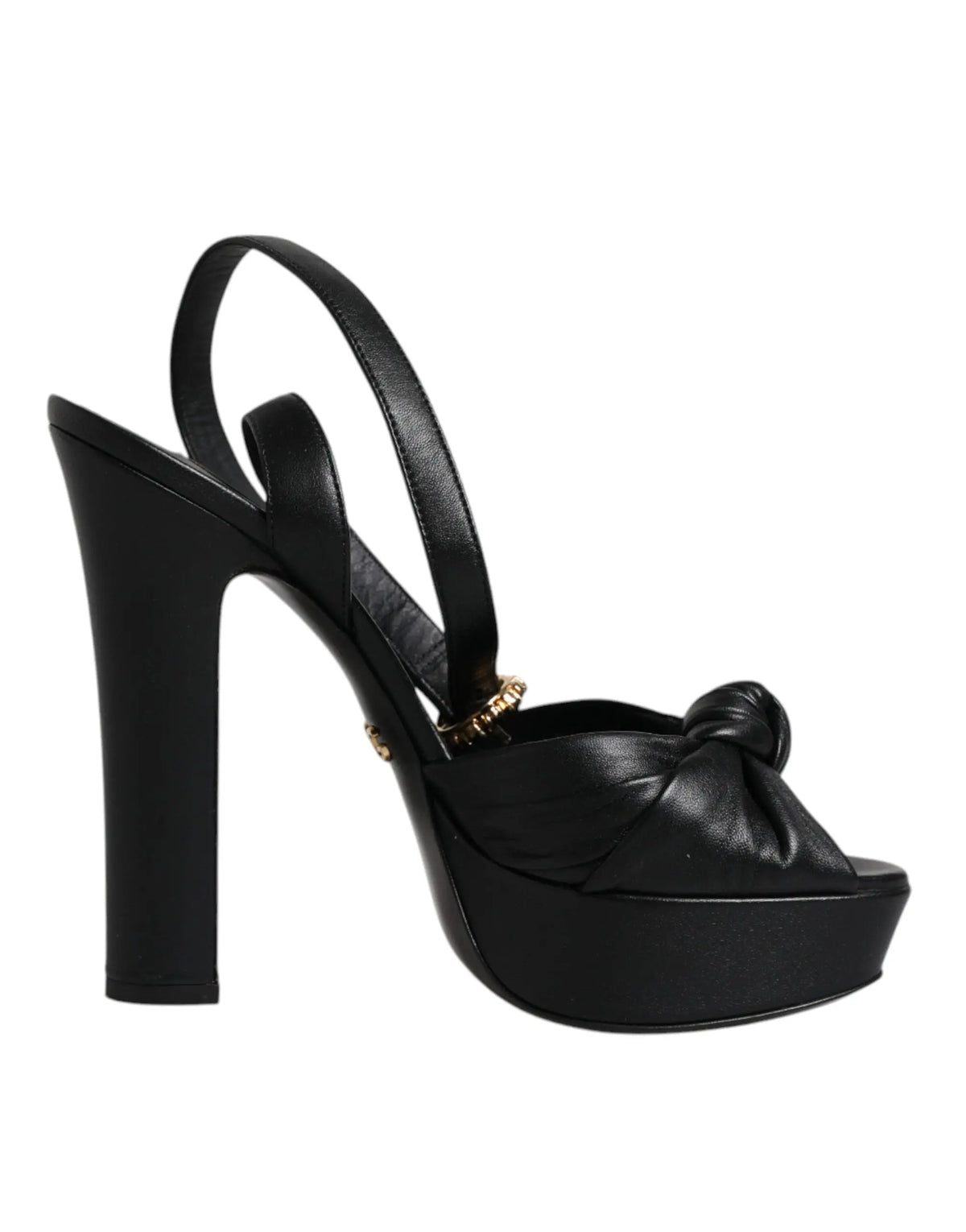 Sandales à talons plateformes en cuir noir dolce & gabbana avec talon bloc haut et bride de cheville ajustable or