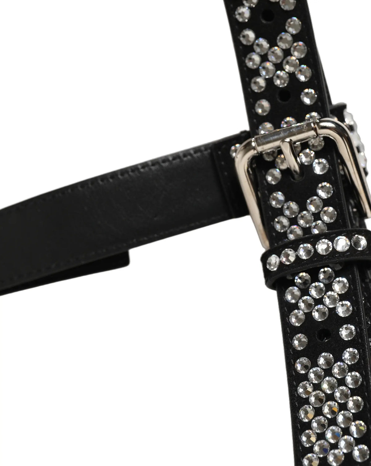Dolce & gabbana suspensoir homme en cuir noir orné de rangées de strass clairs avec boucle métallique argentée
