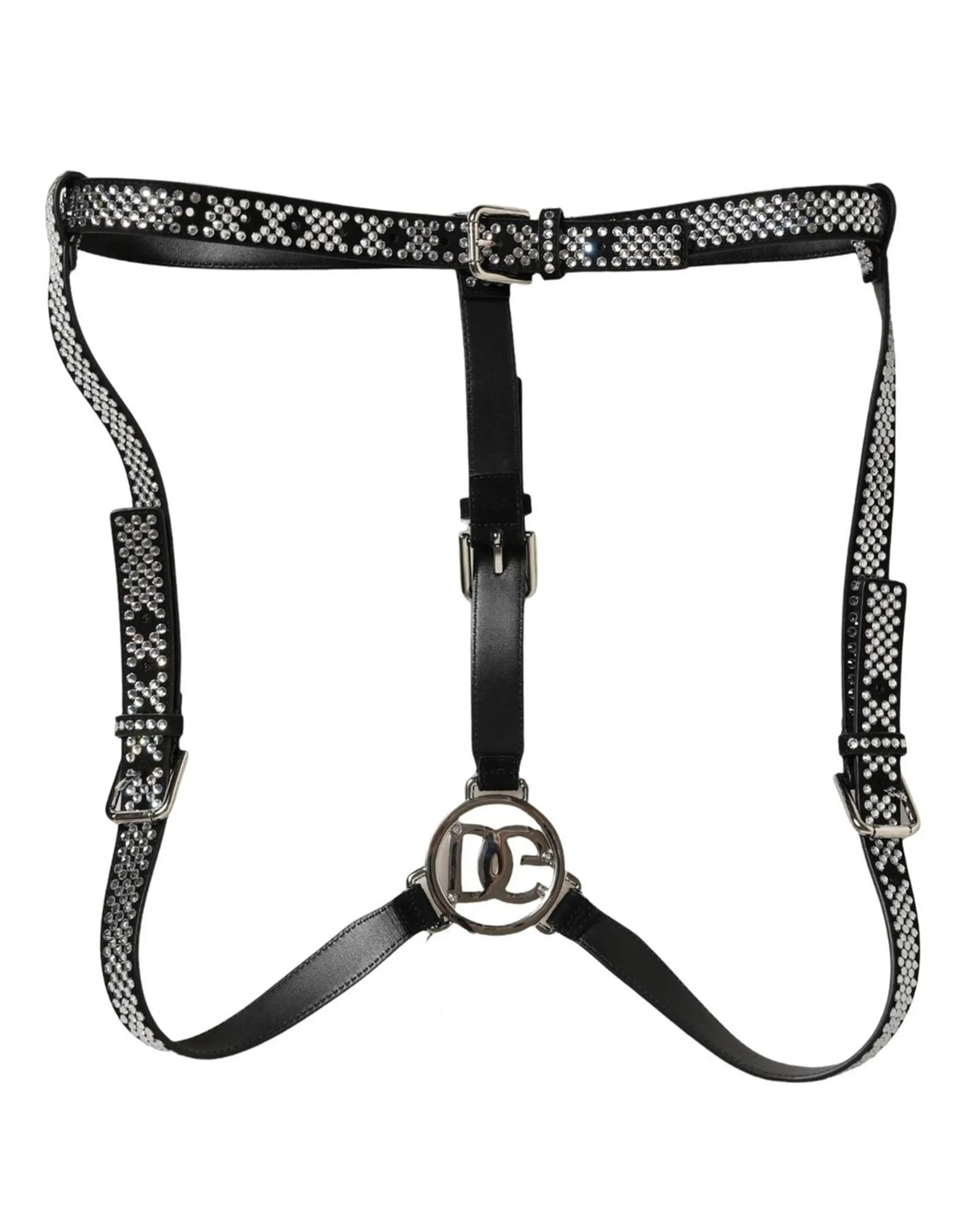 Dolce & gabbana bretelles homme en cuir noir ornées de clous argentés avec logo circulaire central