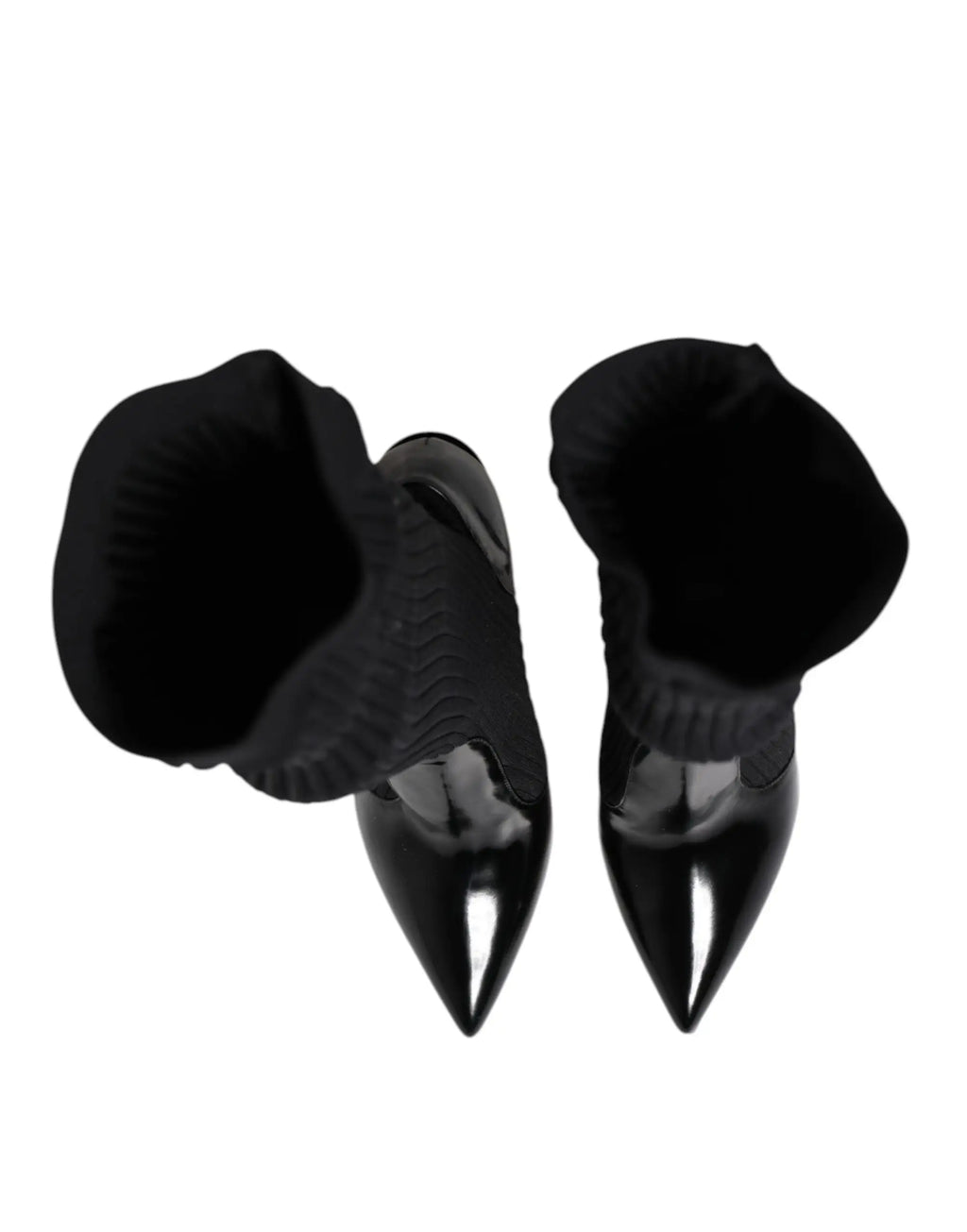 Dolce gabbana bottes noires en cuir verni avec poignets en maille côtelée et finition brillante