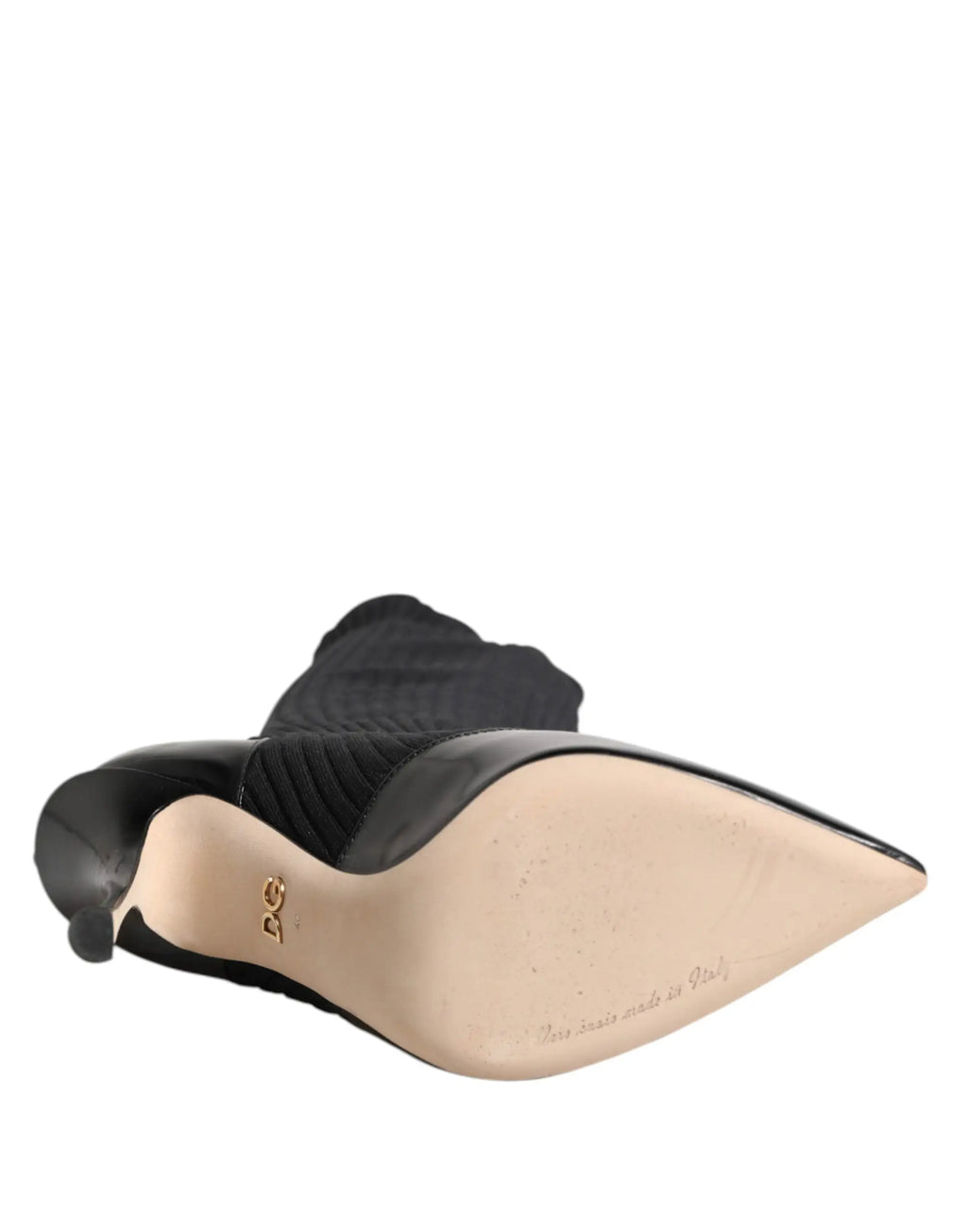 Dolce & gabbana bottines noires en cuir avec talon en cuir verni et tige en maille côtelée noire