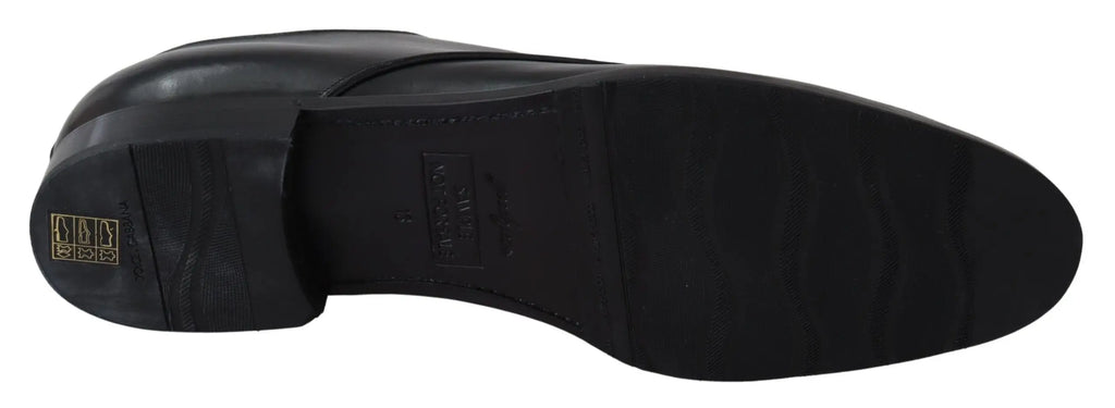 Chaussure habillée pour homme en cuir noir dolce & gabbana sartoria faite main vue de dos avec finition lisse et embossage