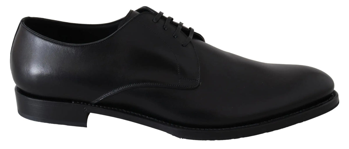Chaussure derby noire en cuir poli avec lacets de luxe dolce & gabbana sartoria faite main