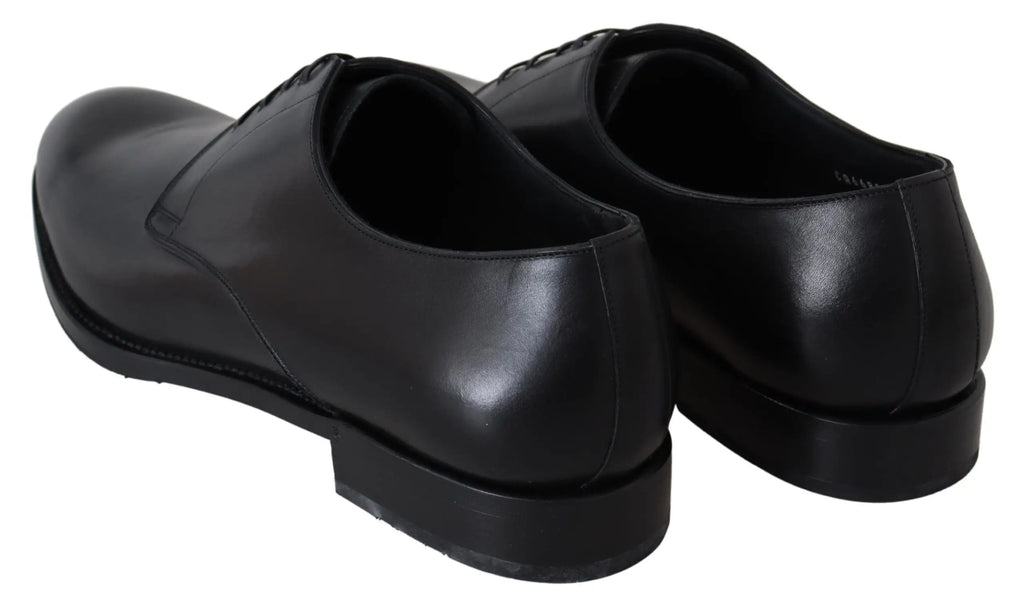Dolce & gabbana chaussures sartoria en cuir noir fait main avec finition brillante et design classique à lacets