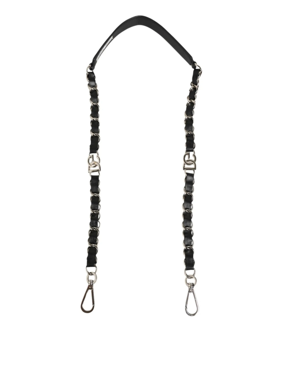 Dolce & gabbana black leather shoulder strap with silver chain and interlocking dg logo accents for bag accessory