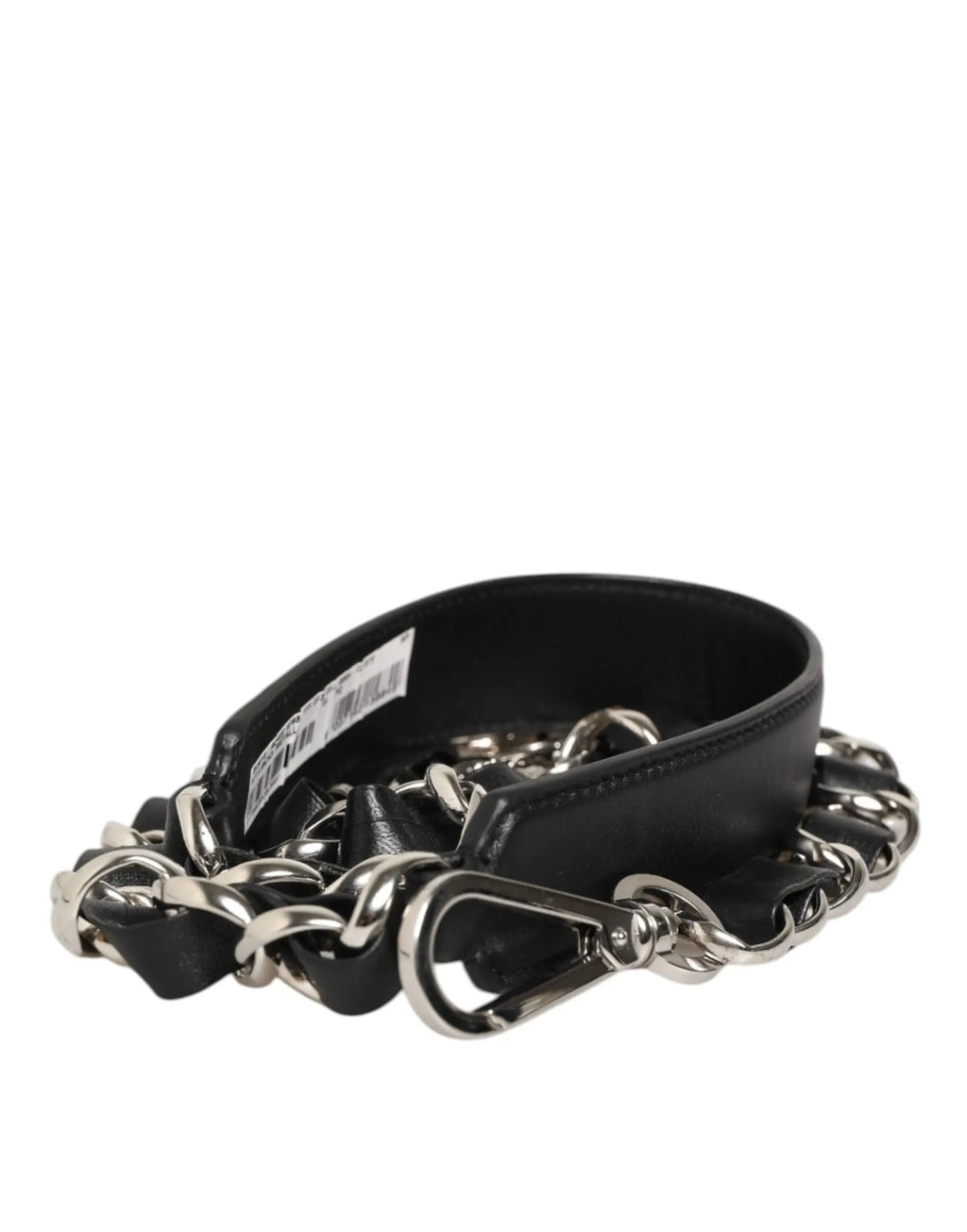 Dolce & gabbana black leather shoulder strap with silver chain links and metal clasp for bag accessory