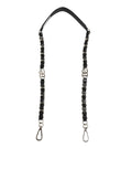 Dolce & gabbana black leather shoulder strap with silver chain and interlocking dg logo accents for bag accessory