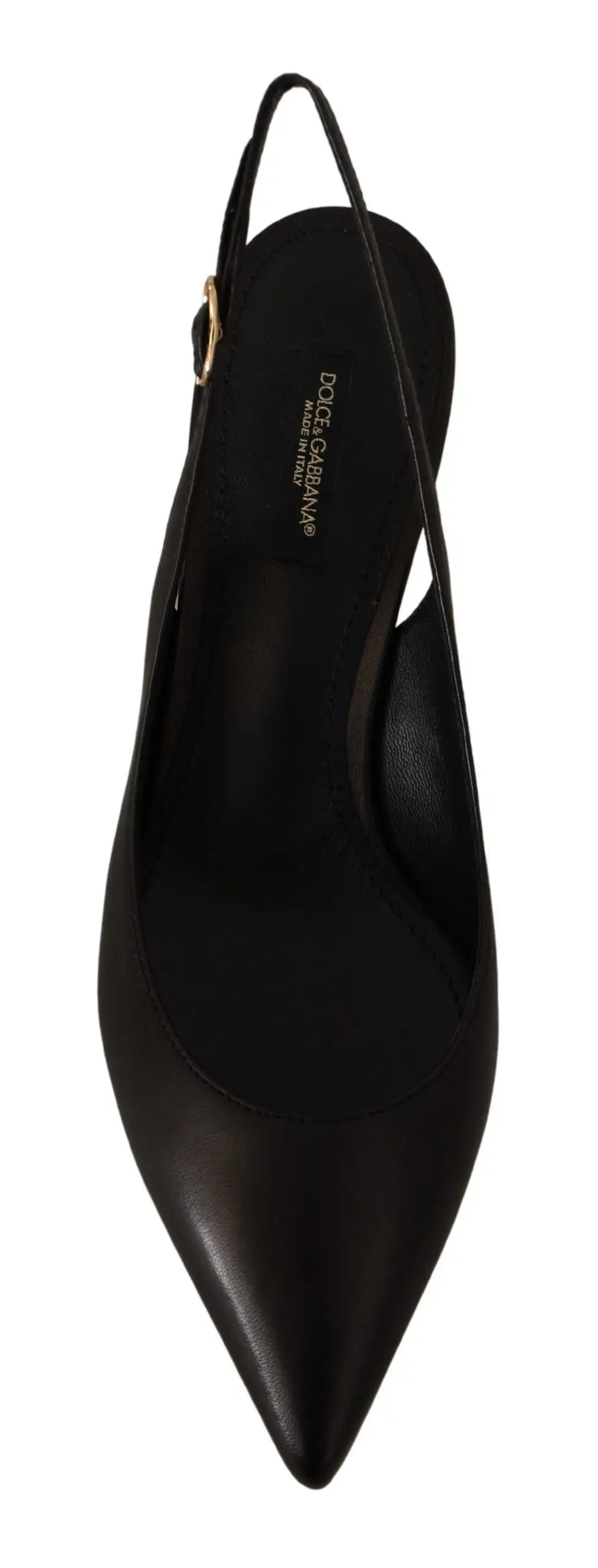 Dolce & gabbana escarpins noirs en cuir avec bout pointu et boucle dorée slingback