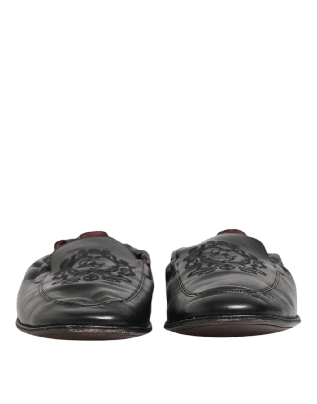 Dolce & gabbana mocassins plats pour homme en cuir noir avec broderie florale détaillée sur la tige