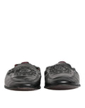 Dolce & gabbana mocassins plats pour homme en cuir noir avec broderie florale détaillée sur la tige