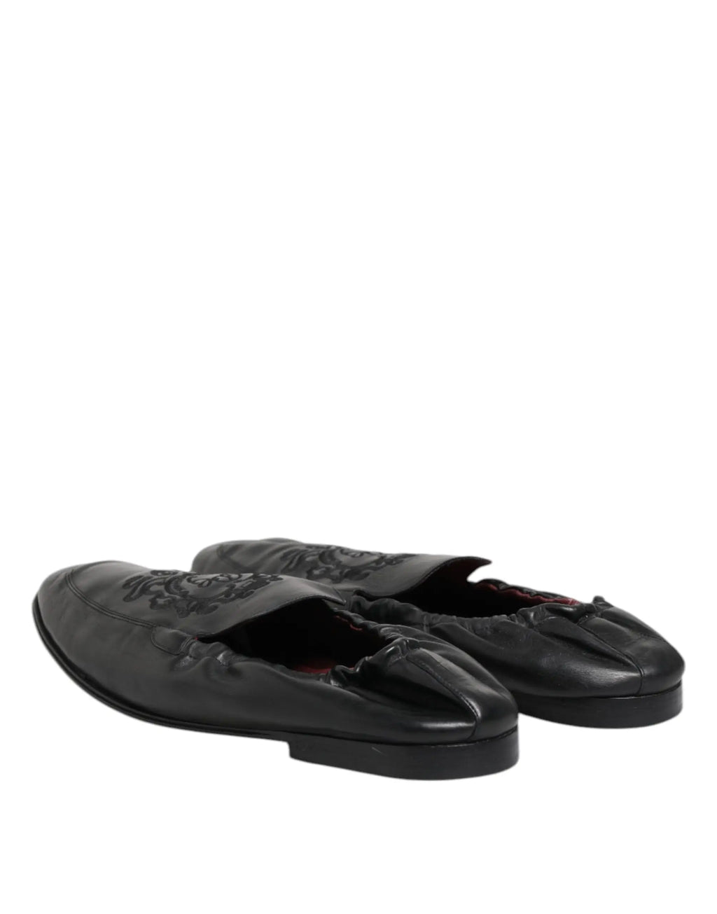 Dolce & Gabbana chaussures mocassins noirs en cuir avec broderies sur le dessus pour homme